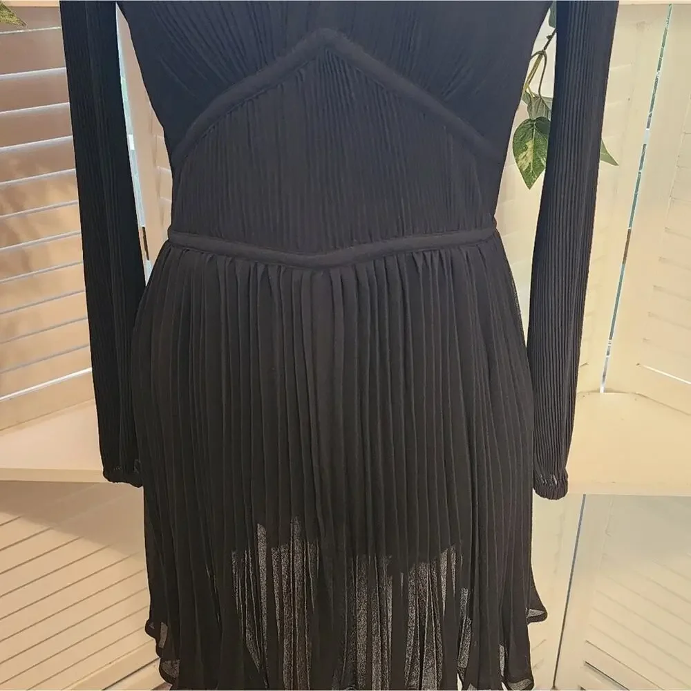 MICHAEL KORS NEW BLACK  PLEATED MINI DRESS PS 1267
